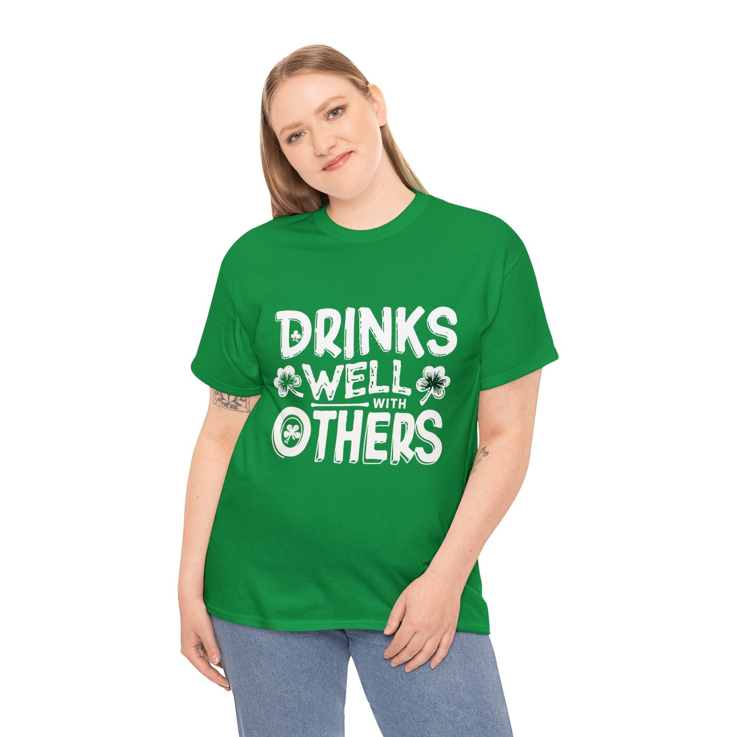Drinks Well With Others, Irish, St Patrick's, Holiday, Drunk, Unisex Heavy Cotton Tee