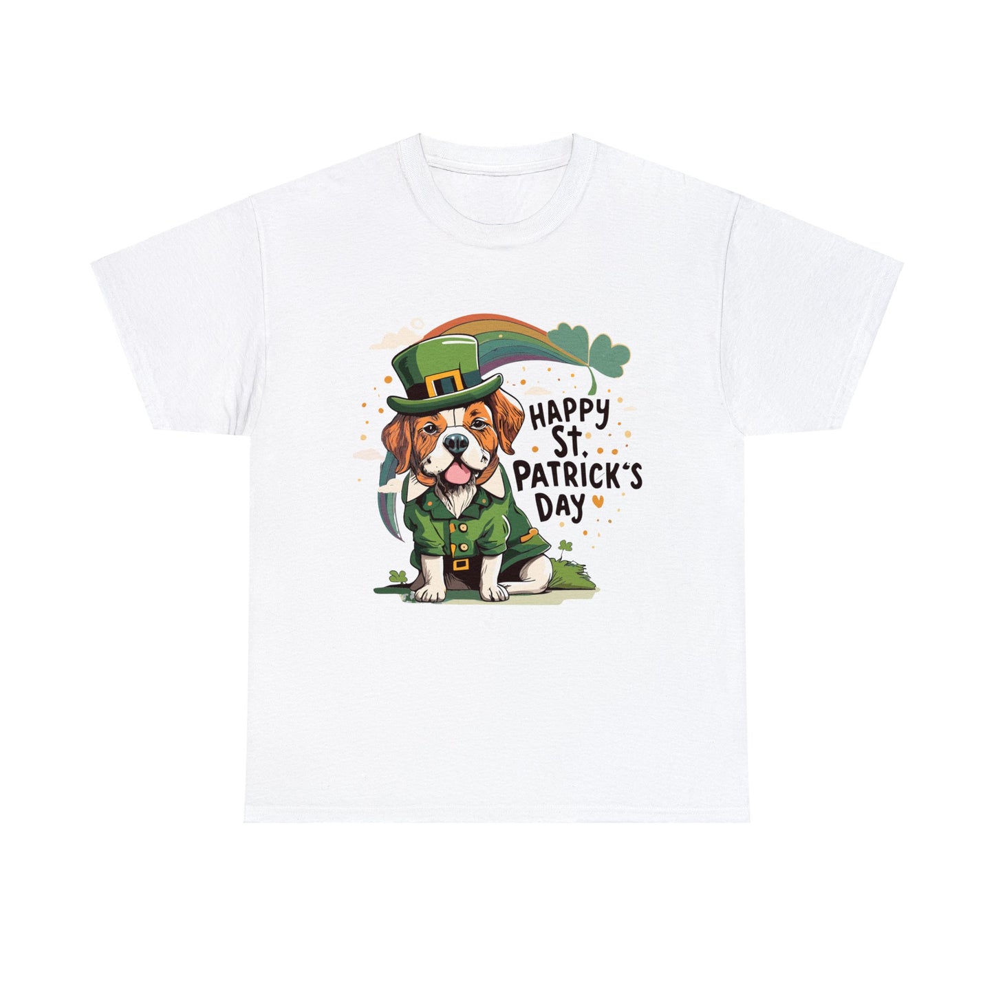 Happy St Patrick's Day, Dog, Puppy, Holiday, Irish, Family, Clover, Lucky, Unisex Heavy Cotton Tee