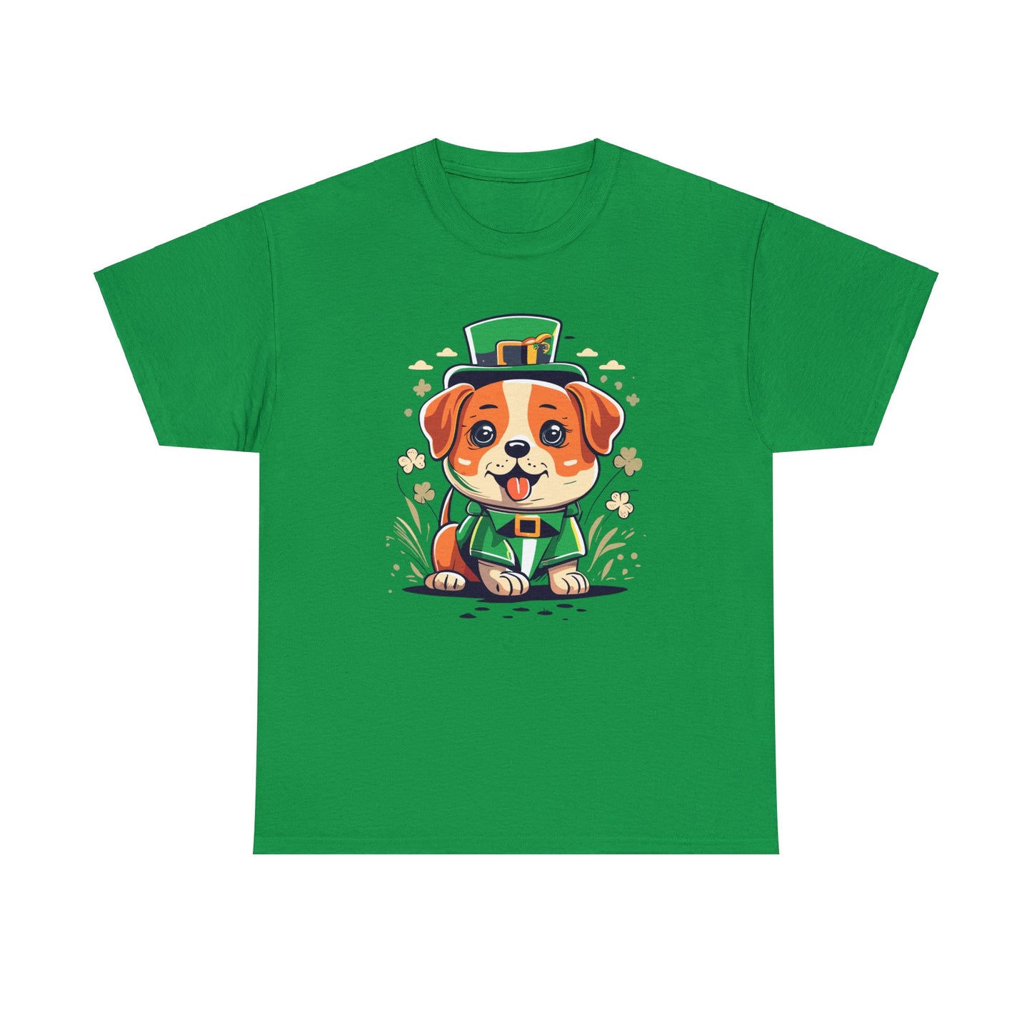 Happy St Patrick's Day, Dog, Puppy, Holiday, Irish, Family, Clover, Lucky, Unisex Heavy Cotton Tee