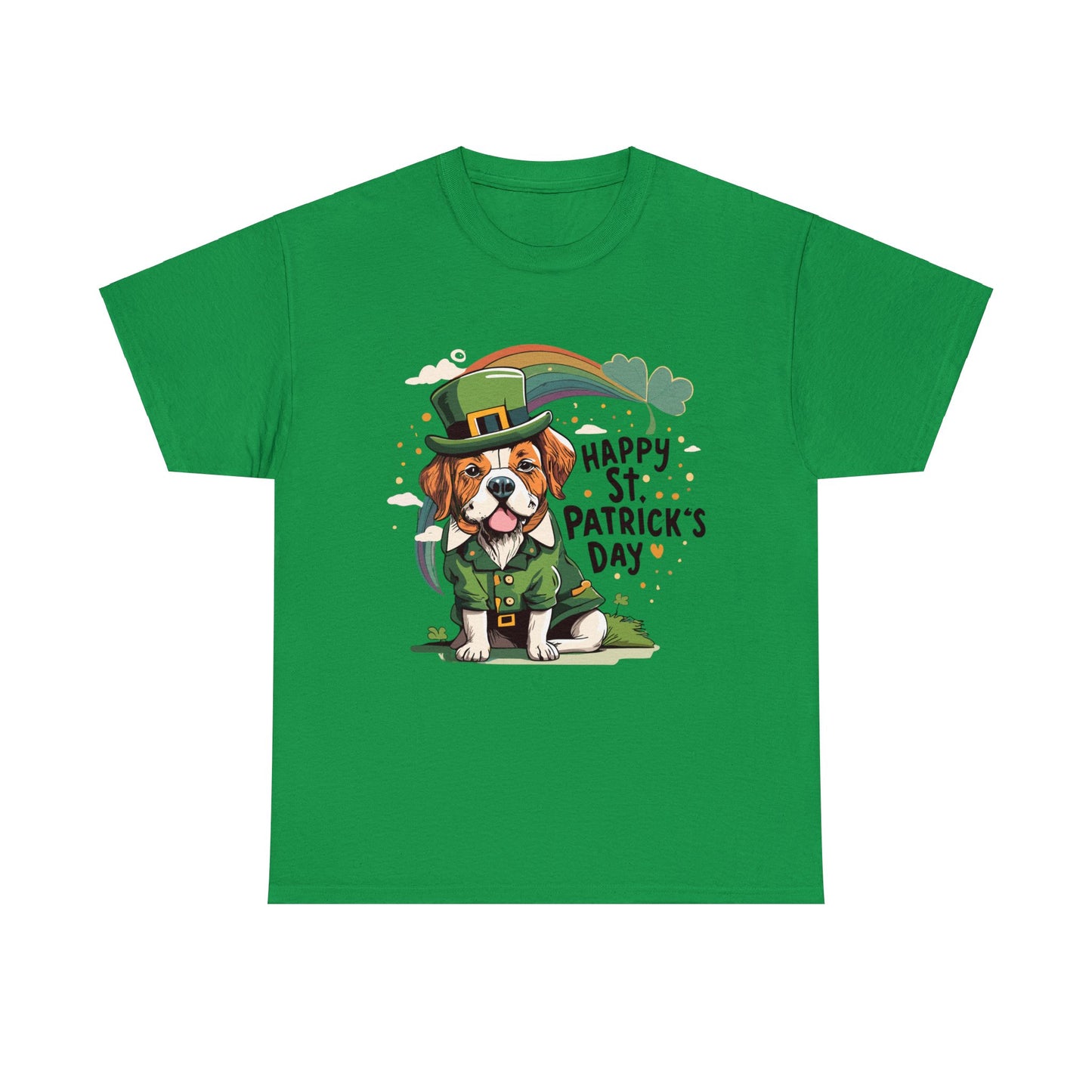 Happy St Patrick's Day, Dog, Puppy, Holiday, Irish, Family, Clover, Lucky, Unisex Heavy Cotton Tee