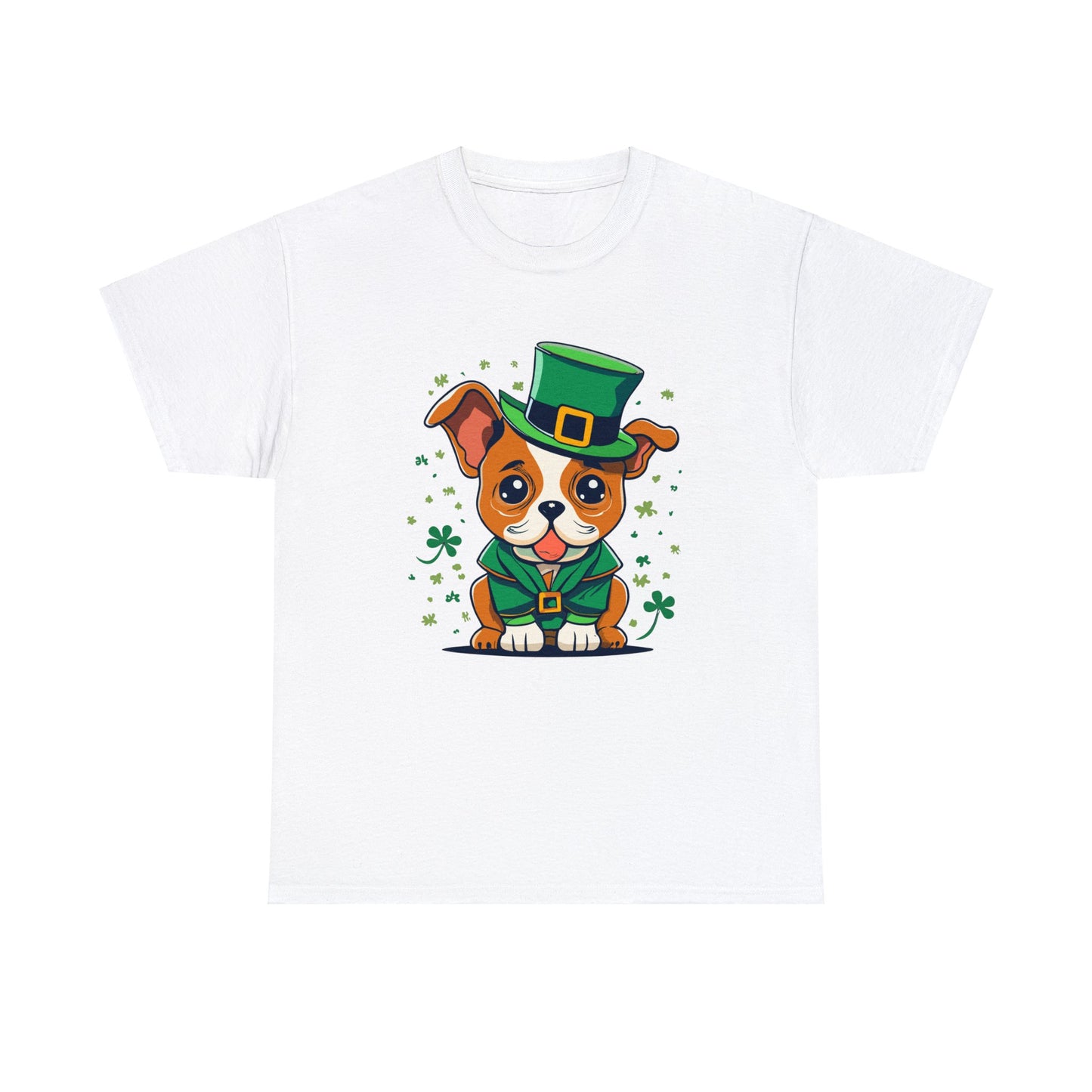 Happy St Patrick's Day, Dog, Puppy, Holiday, Irish, Family, Clover, Lucky, Unisex Heavy Cotton Tee