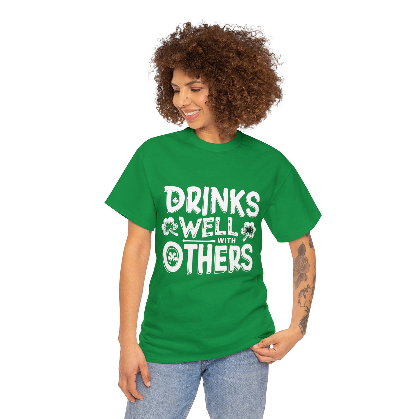 Drinks Well With Others, Irish, St Patrick's, Holiday, Drunk, Unisex Heavy Cotton Tee