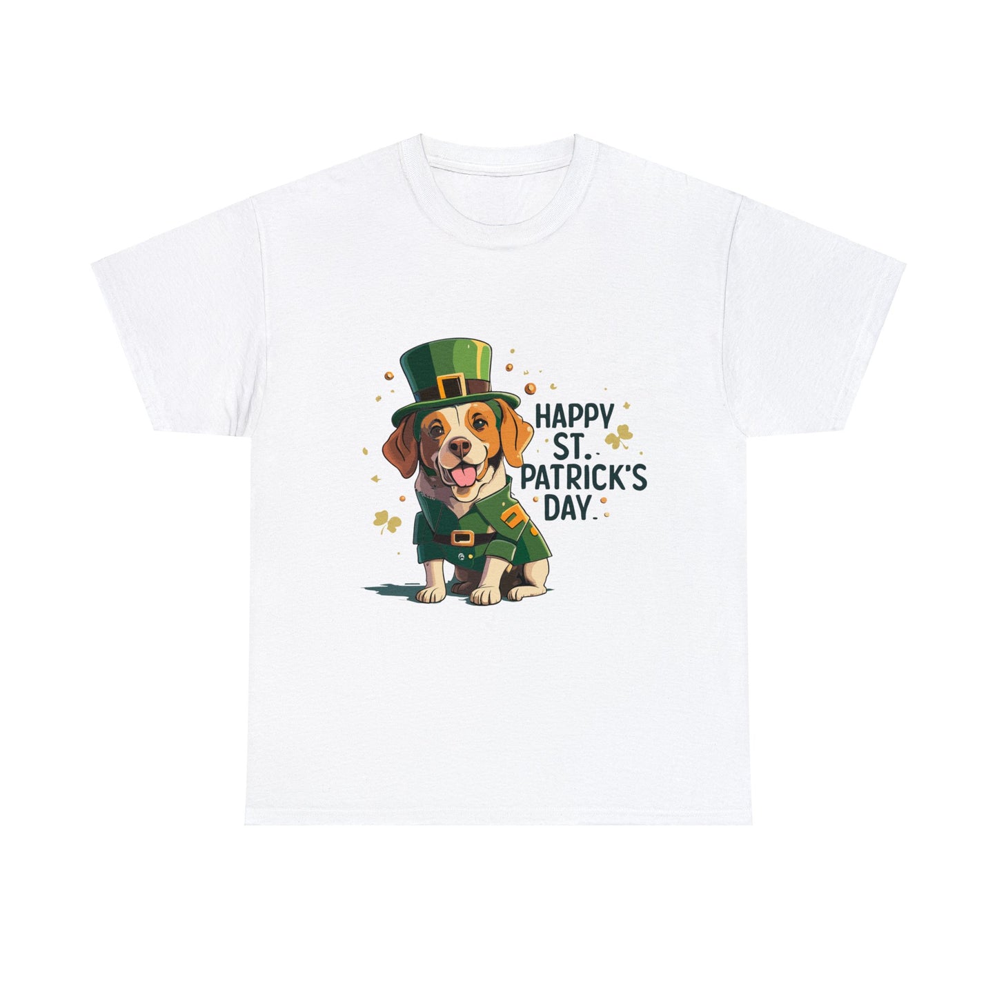 Happy St Patrick's Day, Dog, Puppy, Holiday, Irish, Family, Clover, Lucky, Unisex Heavy Cotton Tee
