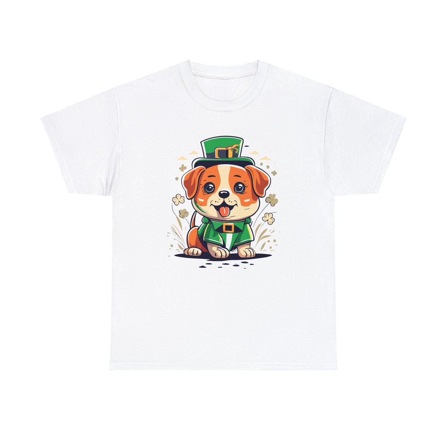 Happy St Patrick's Day, Dog, Puppy, Holiday, Irish, Family, Clover, Lucky, Unisex Heavy Cotton Tee